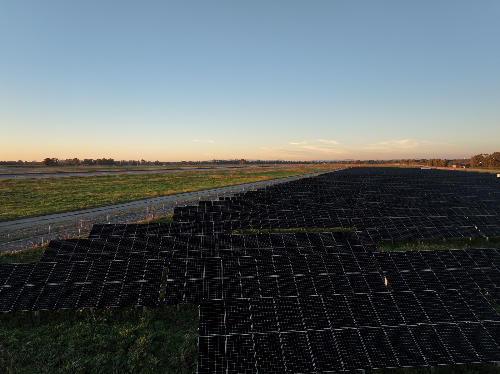 Solar farm at sunset